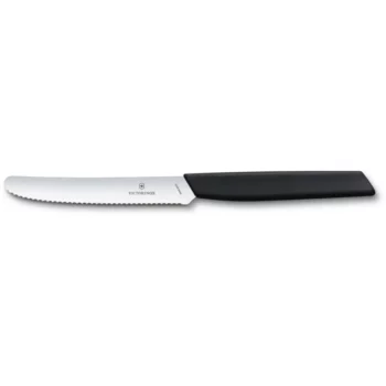 Нож столовый VICTORINOX Swiss Modern, волнистое лезвие 11 см с закруглённым кончиком, чёрный 6.9003.11W