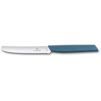 Нож столовый VICTORINOX Swiss Modern, волнистое лезвие 11 см с закруглённым кончиком, синий 6.9006.11W2