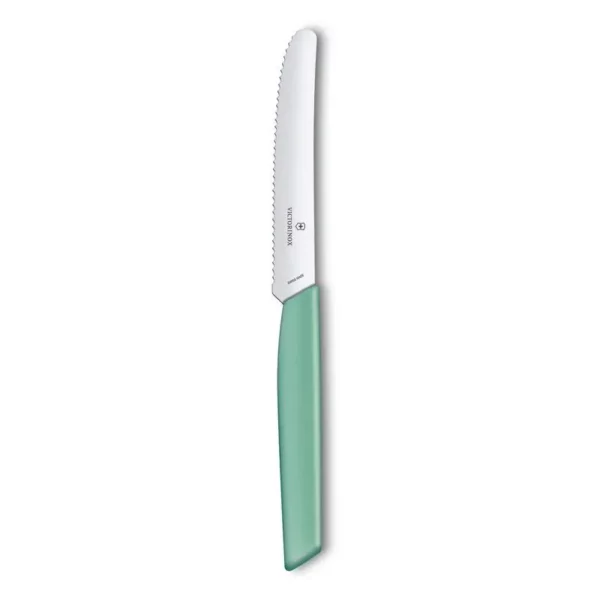 Нож столовый VICTORINOX Swiss Modern, волнистое лезвие 11 см с закруглённым кончиком, мятно-зелёный 6.9006.11W41