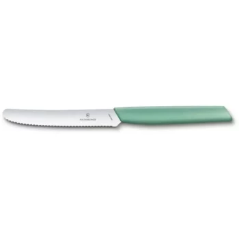 Нож столовый VICTORINOX Swiss Modern, волнистое лезвие 11 см с закруглённым кончиком, мятно-зелёный 6.9006.11W41