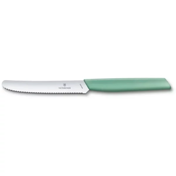 Нож столовый VICTORINOX Swiss Modern, волнистое лезвие 11 см с закруглённым кончиком, мятно-зелёный 6.9006.11W41