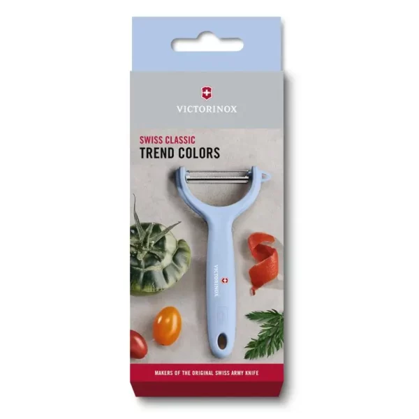 Нож для чистки томатов и киви VICTORINOX, двусторонее зубчатое лезвие, голубая рукоять 7.6079.22